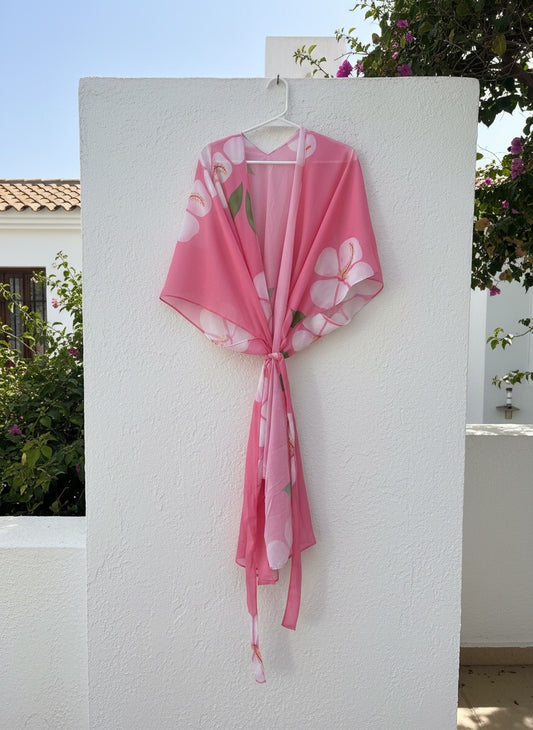 Pink Tropical Floral Beach Kimono