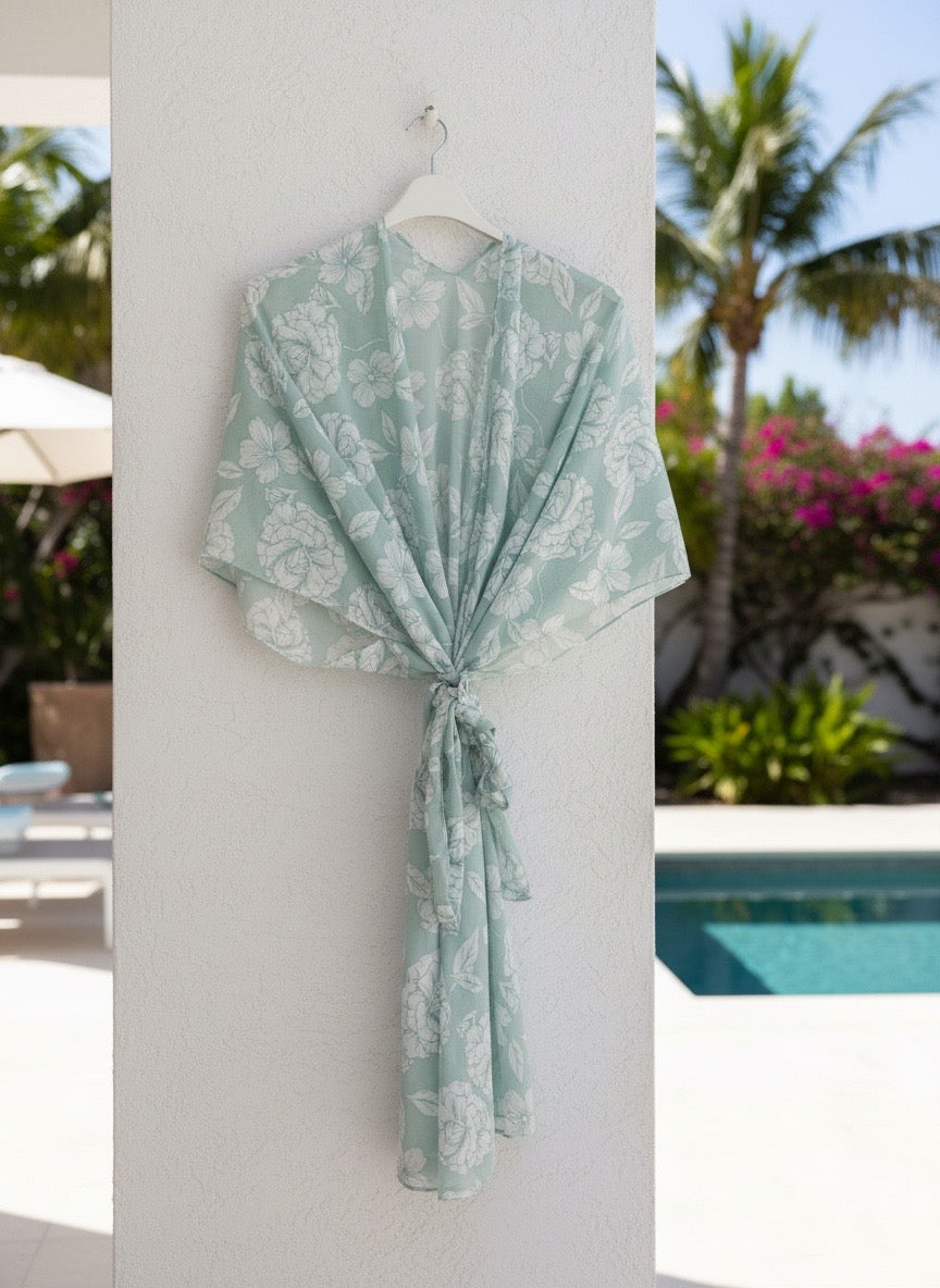 Sage floral kimono